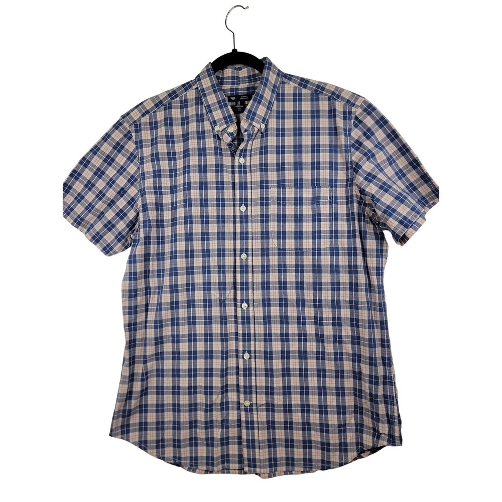 Gap Mens Standard Fit Short Sleeve Plaid Button Down Shirt Blue Pink Large